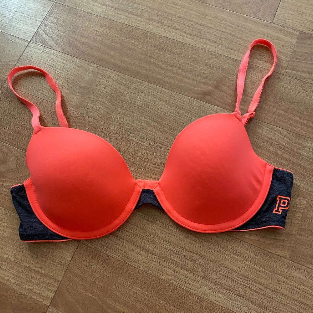 Victoria's Secret PINK Bright Orange and Gray Bra